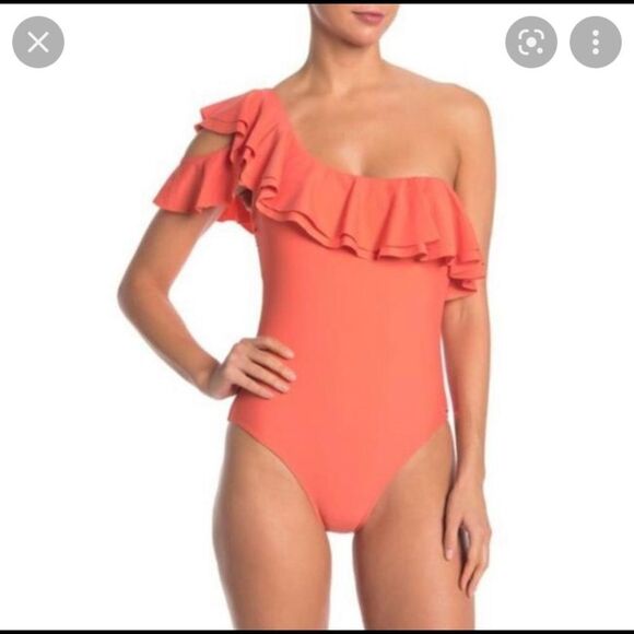 Nicole miller women’s large coral one shoulder ruffle one piece swimsuit - Picture 1 of 7